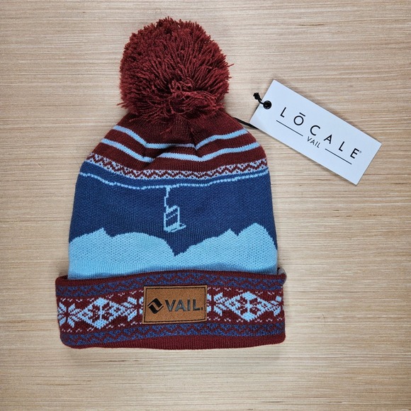 Cirque Mountain Vail Chairlift Beanie Pom Pom Knit Ski Winter Hat NEW - Picture 1 of 5